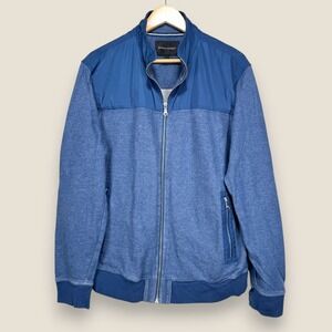 Banana Republic Track Jacket Men XL Blue Woven Bomber Full Zip Pockets Cotton
